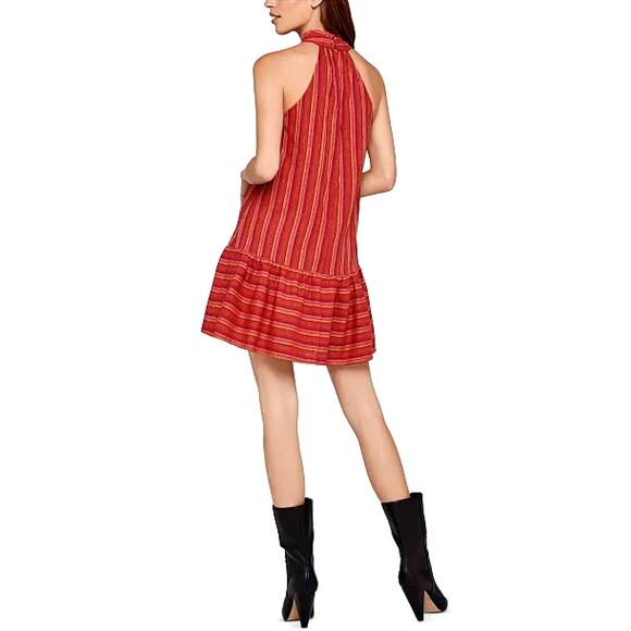 BCBG Generation Halter Mini Dress XS Pink Striped Sleeveless Flowy Ruffle Hem - Picture 7 of 16